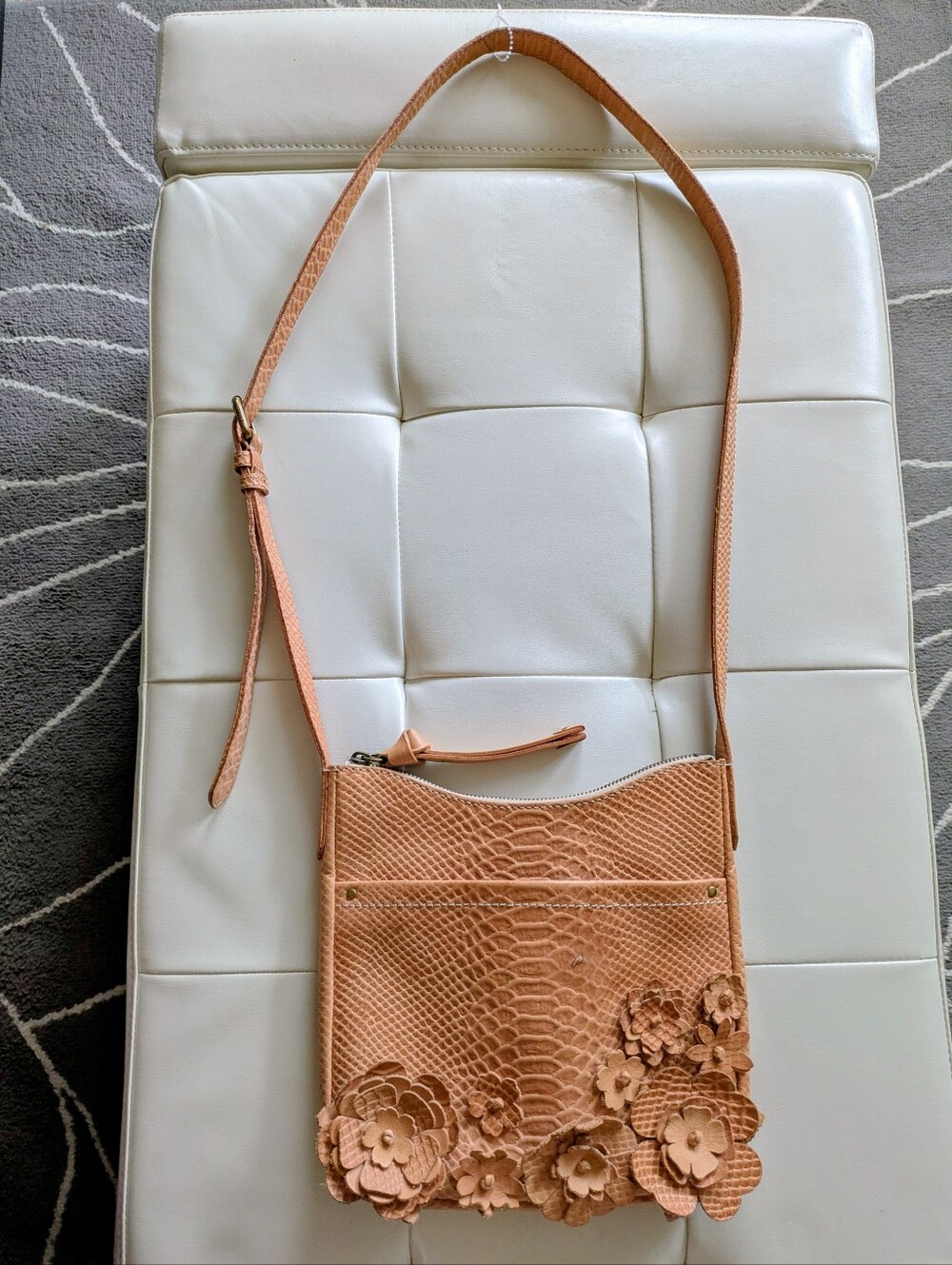 Frey Melissa Floral Snake Textured Swing Crossbody Bag Natural